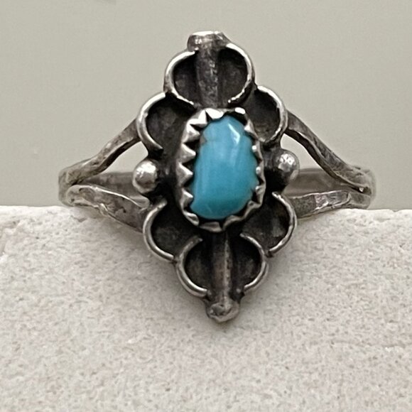 Vintage Sterling Silver Turquoise sz 8 Fred Harvey Era Navajo Souvenir Ring - Picture 14 of 15